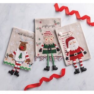 NWT - Three Mud Pie Christmas Tartan Dangle Leg Hand Towels